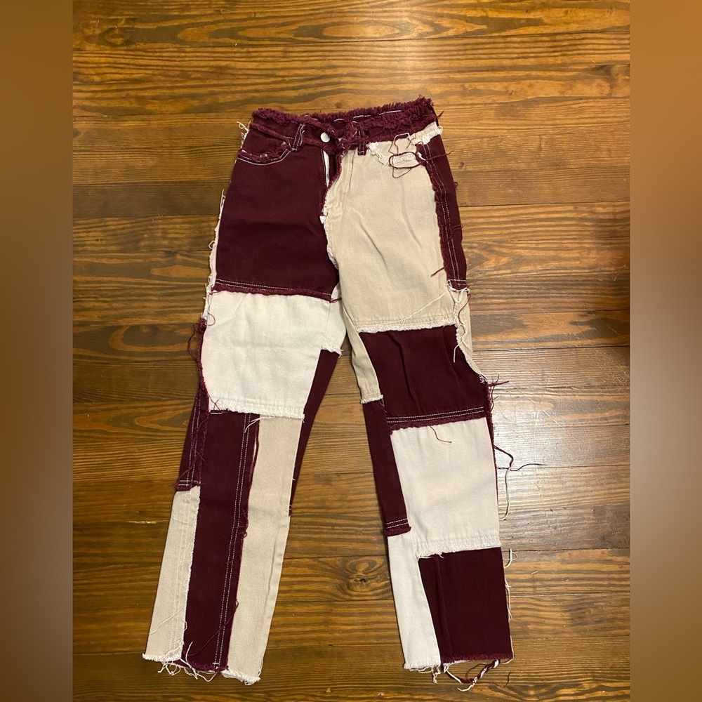 Maroon Patchwork Pants